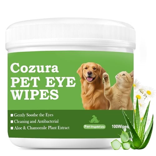 Cozura Dog Eye Wipes, Tear Stain Remover for Dogs & Cats - 100ct Hypoallergenic Pet Eye Cleaning Pads for Crust, Gunk & Discharge - Gentle Puppy Grooming Wipes for Sensitive Eyes, Wrinkles & Folds