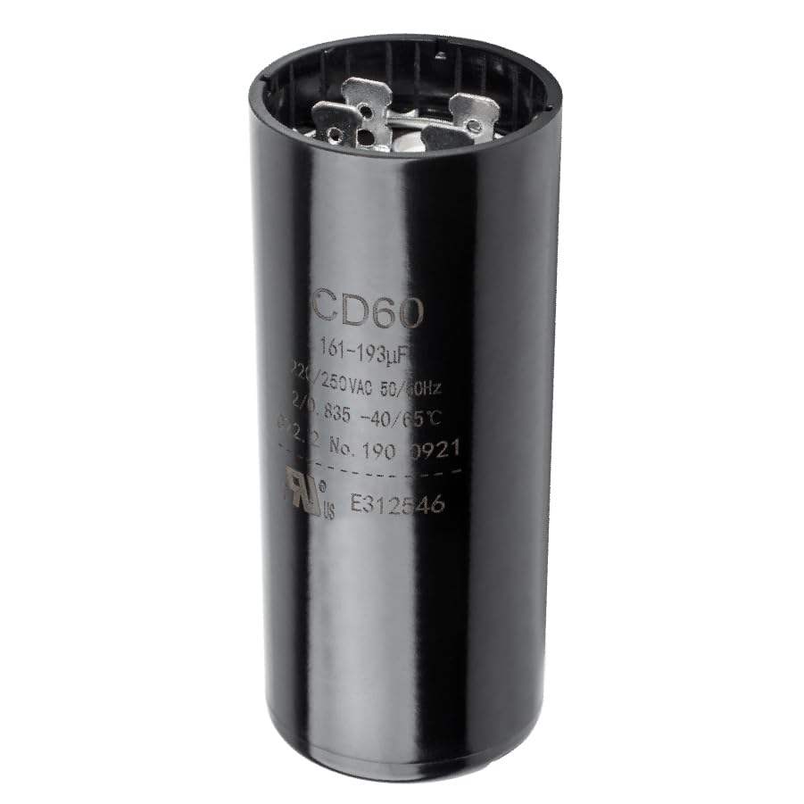 Canamax 161-193 uf/MFD 110-125 VAC ±20% 50/60 Hz CD60 Round Motor Well Pump Start Capacitor - Replacement for Central Air-Conditioners, Heat Pumps, Condenser Fan Motors, Refrigerators, Washers
