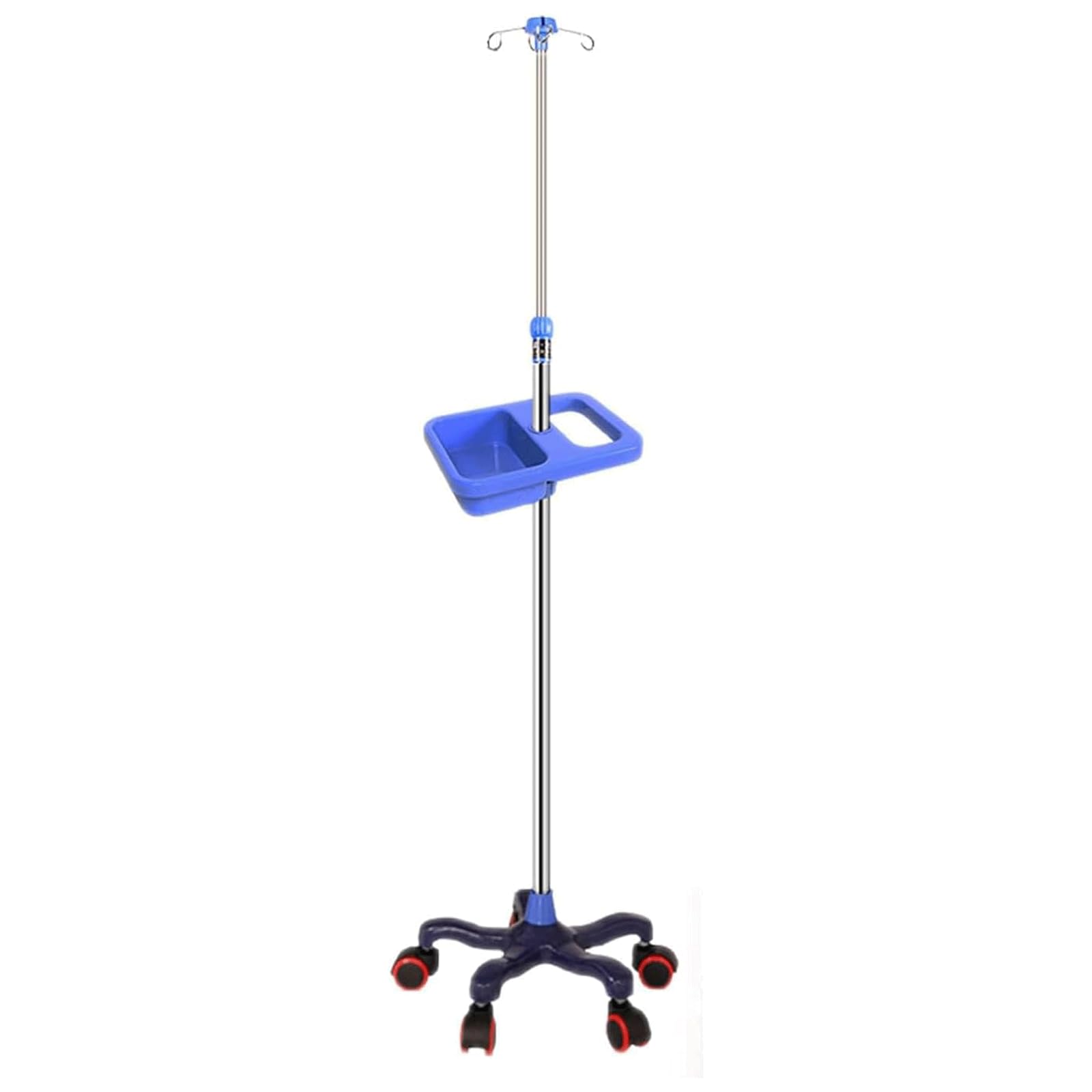 Portaflebo in Acciaio Inox Asta portaflebo 4 Ganci Aste portaflebo con 5 Ruote e Vassoio Quadrato Supporto per Borsa portaflebo Supporto per portaflebo ad Altezza Regolabile