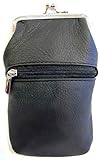 Women 100% Pure Leather Cigarette Case Lighter Match Pocket Zipper Coin Pouch -4 Color (Black)