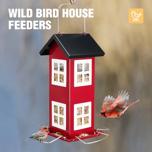 Veehoo-Bird-House-Feeders-for-Outdoors-Hanging-Metal-Wild-Bird-House-Feeders-with-4-Ports-Country-House-Design-Garden-Yard-Decor-Hanging-Bird-Feeder-for-Outside-Large-Capacity-Red Veehoo Bird House Feeders for Outdoors Hanging Metal Wild Bird House Feeders with 4 Ports Country House Design Garden Yard Decor Hanging Bird Feeder for Outside Large Capacity Red
