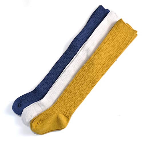 Image of EPEIUS Baby Girl Tights Cable Knit Cotton Seamless Footed Leggings 0-6Y | STAY-UP BABY TIGHTS. High elastic waist, smooth toe. Fits 0-3m newborn, infant & toddler. Ideal for daily wear & dresses.