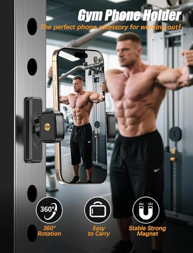 Image of CLOUDVALLEY Gym Magnetic Phone Holder, 360 Adjustable Strong Magnetic Phone Mount with Tripod & Fill Light Support, Universal Workout Mobile Holder for Gym, Fitness, Home & All Smartphones