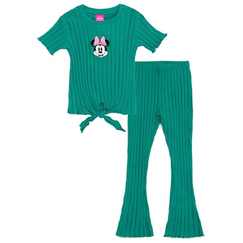 Disney Minnie Mouse Little Girls Cropped Ribbed T-Shirt and Flare Pants Outfit Set Minnie Mouse/Green 4 - image 1
