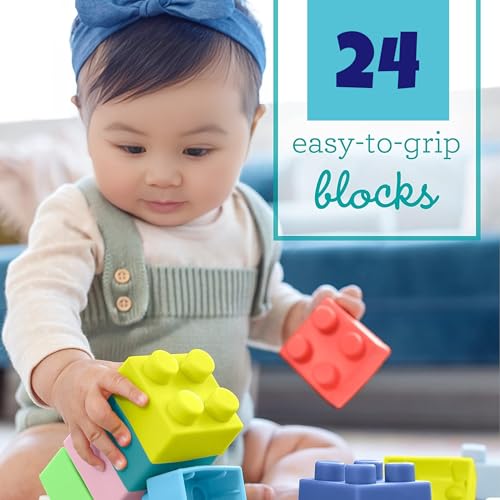 Image of Big Mega Sized Super Soft Building Blocks, Easy-to-Hold for Babies & Toddlers, BPA-Free, Multi-Colored Toys Building and Construction Block Set for Children Boys and Girls (24 pcs)