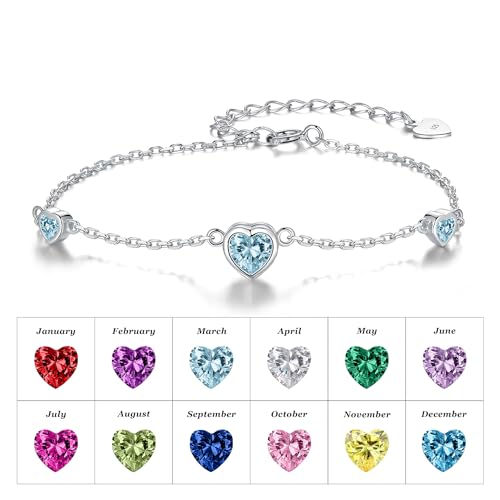 925 Sterling Silver Birthstone Bracelet for Women - Pretty Adjustable Heart Infinity Charm bracelets for Mother Daughter Sisters Bestie - Mother's Day Christmas Anniversary Birthday Gift Jewelry4