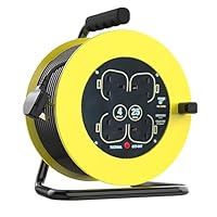 Cable Reel,4 Socket,Power Switch,50m Portable Outdoor Extension Lead Reel with Winding Handle and Thermal Cut Out for Workshop, Garden