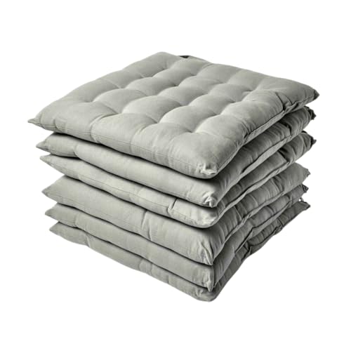 HOMESCAPES Grey Seat Pads with Straps, Set of 6