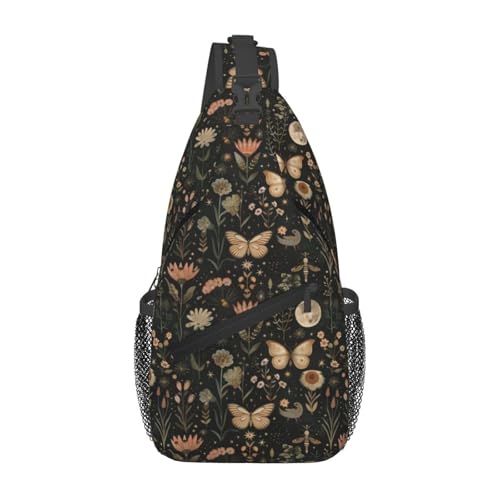 Image of SUPLUCHOM Sling Bag Vintage Butterfly Moon Flower Hiking Daypack Crossbody Shoulder Backpack Travel Chest Pack for Men Women