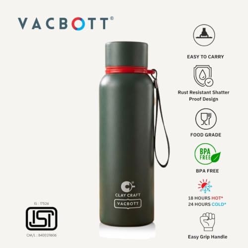 Image of Clay Craft Evevrest 500 Ml Double Wall Vacuum Insulated Stainless Steel Water Bottle | 24 Hrs Cold & 18 Hrs Hot | 1 Year Limited Warranty | AIRITIGHT, BPA-Free | BIS Certified| Made In India (Green)