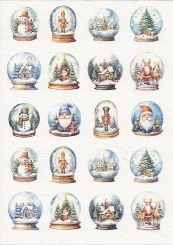 Zita´s Creative Papel de arroz, A4, diseño de globos de nieve, seda de paja, papel de seda de paja, papel de decoupage