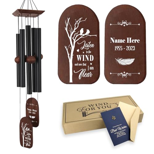 Image of ASTARIN Personalized Wind Chimes for Loss of Loved One, Custom Memorial Sympathy Wind Chime, Sympathy Gifts for Loss of Loved Dad Mom Son, Customized Deep Tone Wind Chime Condolences Funeral