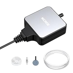 NICREW Nano Silent Aquarium Air Pump, Ultra Quiet Air Aerator Pump with Single Outlet, Oxygen Pump for 10-40L Fish Tanks, Accessories Included, 1.5W