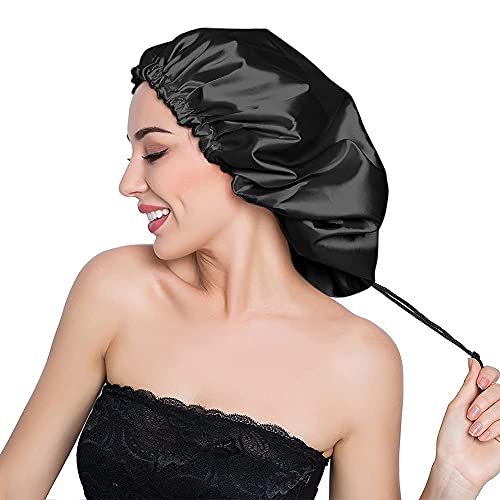 Image of Stain Bonnet Silk Sleep Cap Adjustable Satin Cap for Night Sleeping Hair Bonnet Reversible Double Layer