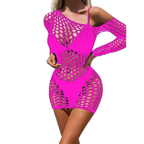 Ohyeahlady Bodystocking Damen Regenbogen Kleid Sexy Fischnetz