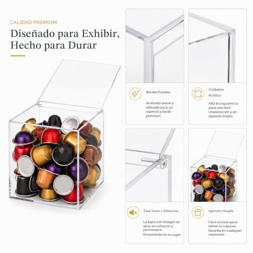 Miniatura 3 de Exzact Cubo Para Cápsulas De Café De Acrílico De 15 Cm, Organizador De Cápsulas De Café, Soporte Transparente Para Cápsulas, Almacenamiento Multifunción