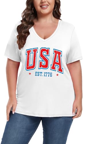 Image of ForHailey Women's Plus Size Short Sleeve Tee Shirt V Neck Basic Ladies Loose Fit T Shirt 1X-5X