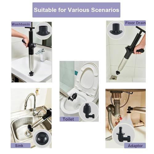 Image of High Pressure Air Pump Plunger for Toilet,Air Drain Blaster,Toilet Plunger,Clog Remover,with Toilet Brush Set and Drain Snake (blue)