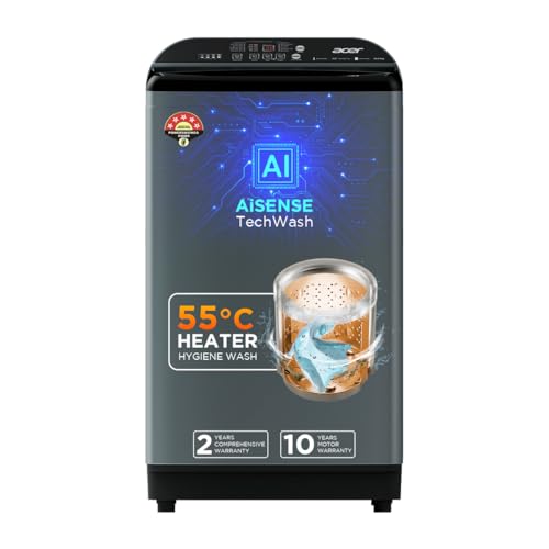 Acer 10.0 Kg 5 Star Fully-Automatic Top Loading Washing Machine (AR10HFATLH2C2IG24D, Inox Grey,12 Wash Programs, In-Built Heater, Magic Filter, Robust