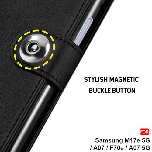 Image of TheGiftKart Flip Cover Back Case for Samsung Galaxy M17e 5G / A07 / F70e / A07 5G | Genuine Leather Finish | Designer Button | Inbuilt Pockets & Stand | Flip Back Cover Case (Faux Leather, Black)