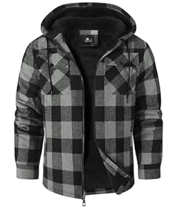 SwissWell Herren Hemdjacke Verdicken Karierts mit Reißverschluss Flanelljacke Plüschfutter Freizeit Gefüttert Kapuzenpullover Männer Winter Hemd Fleece Hoodie Winterjacke mit Taschen(Dunkelgrau XL)