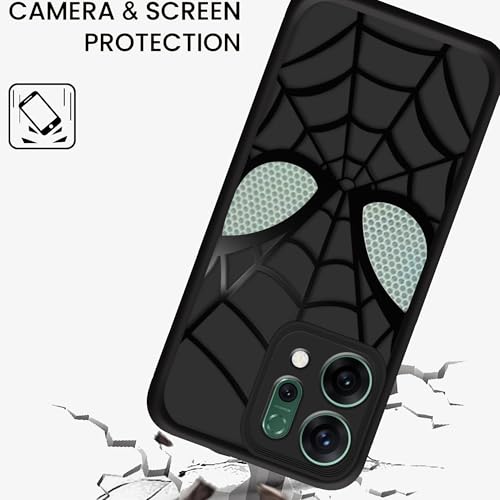 Image of Stylish Spider Back Case Cover Compatible for Oppo Reno 14 5G | Spidey Face Mask Case | Soft Silicone | Camera & Full Body Protection | Shock Proof | (Black)