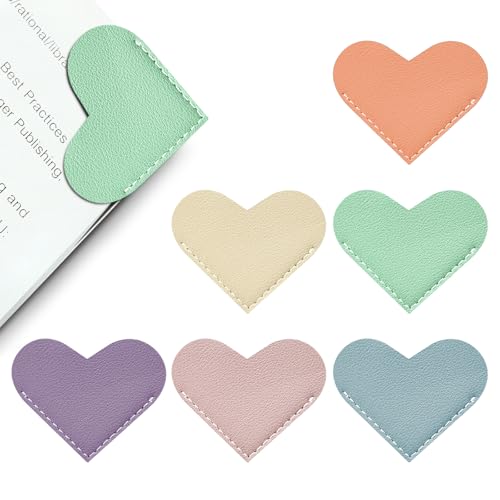 Image of Winjeto Leather Heart Bookmarks - 6 Pieces Book Marks for Reading Gifts | Cute Corner Bookmark Page Markers | Gifts for Women Kids Men Teachers | School Office Home Supplies Accessories Stationary