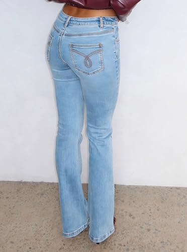 Image of Women's Stretch Low Rise Double Button Elastic Skinny Vintage Flare Jeans