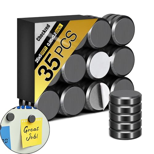 Checkzed 35 Pcs Round Magnets with Double-Sided Tape Strong Small Magnets for Crafts DIY Fridge Refrigerator Whiteboard Office and Scientific Projects (35 25 * 5mm)