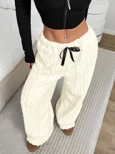 Image of ZAFUL Women's Fuzzy Plush Pajama Pants Wide Leg Pj Bottoms Lounge Pants