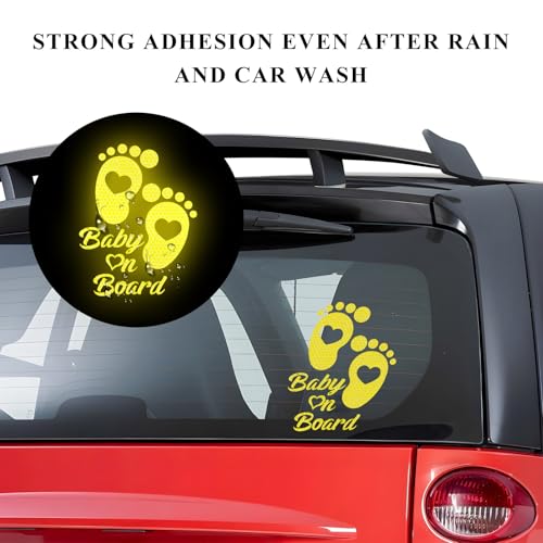 Image of Baby on Board Car Sticker, High Intensity Reflective Baby on Board Footprint Safety Warning Decal, Waterproof Kids on Board Baby in Car Feet Decal Sticker for Bumper (Yellow)