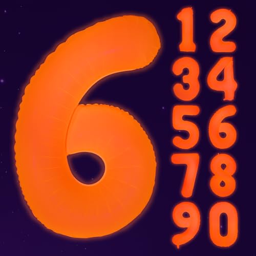 Mega-L Glow in The Dark Party Supplies, 40 Inch Orange Number 6 Balloon