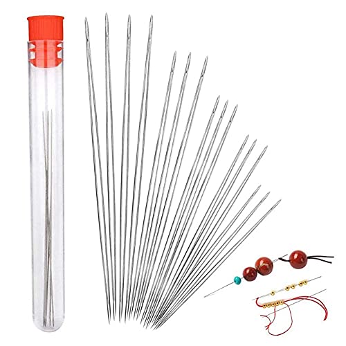 Emsiok 16 Pièces 5 Tailles Aiguilles à Perles, Main Perles de Rocaille Gros Chas avec Bouteille d'Aiguille pour Fabrication Bijoux Enfiler Les ‎argenté Cover