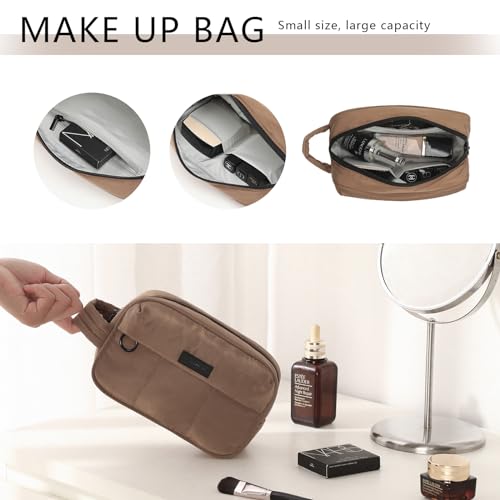 Travel Duffel Bag, Puffy Sports Tote Puffer Gym Bag with Toiletry Bag & Shoes Compartment, Quilted Weekender Overnight Bag for Women (Brown)4