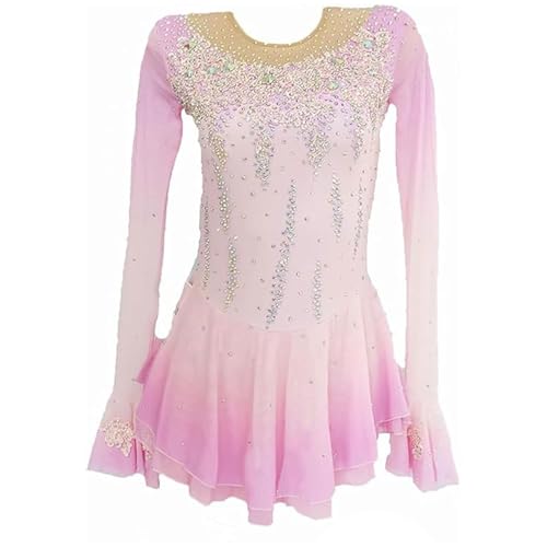 FZHQNZJF Rosado,5_8Years, Vestido de Patinaje Artístico Maillots de Gimnasia Rítmica con Degradado Falda de Competición de Patinaje sobre Hielo con Diamantes Traje de Patinaje sobre Ruedas Elástico