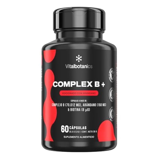 Complejo B con Vitaminas B1, B2, B3, B5, B6, B12, Biotina y Arándano. Con 200 capsulas de 500mg (Más de 6 meses). VitalBotanics. Suplemento Multivitamínico con Vitaminas. Libre de Gluten y Aditivos.