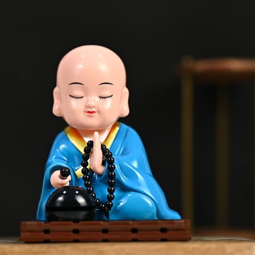 Image of ZAICUS Solar-Powered Praying Monk Figurine - Moving Head Buddha Statue for Car Dashboard, Home & Office - Feng Shui Ornament for Peace, Meditation & Positivity - Spiritual Gift