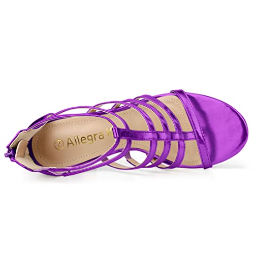 Allegra K Allegra K Women's Cage Strappy Gladiators Chunky Heels Purple Sandals 7.5 M US