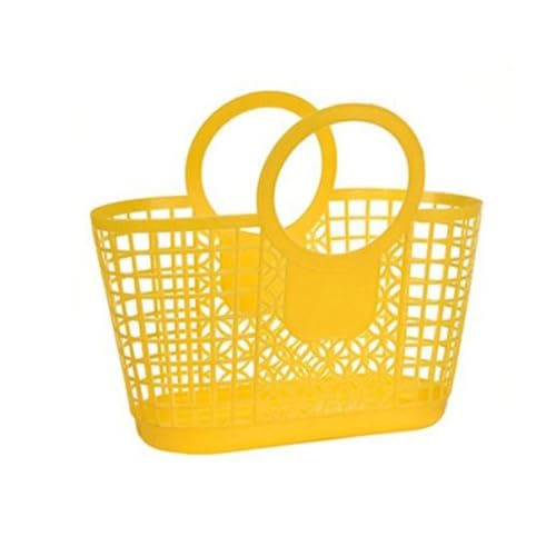 Cestas de plástico huecas para la compra, cesta de almacenamiento de frutas y verduras, canasta portátil para ducha, baño, accesorios de cocina y baño (amarillo)