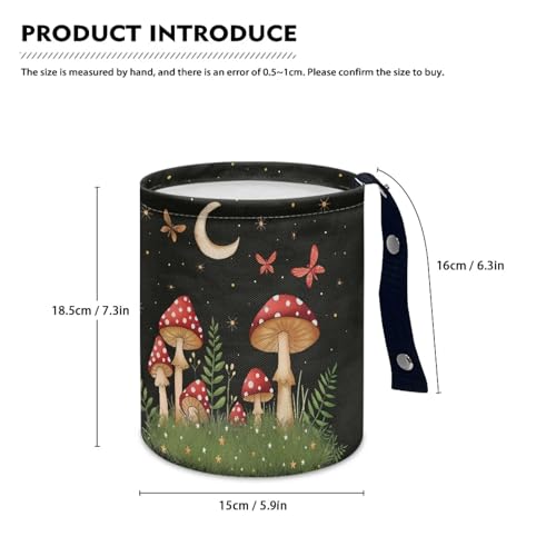 Image of Cute Mushroom Moon Auto Garbage Bag Trash Can Leak Proof Waste Basket Container Bag Bin Hanging Cup Holder Organizer with Strap Mini Car Interior Accessories for Auto, Camping, Travelling