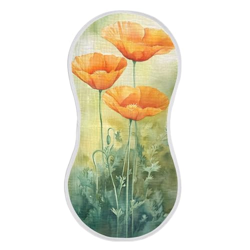 xigua Watercolor Orange Poppies Muslin Baby Burp Cloths Set of 1, Super Soft & Absorbent Burping Rags, Cotton Burp Clothes Shower Gift for Newborn, Baby Girls and Boys