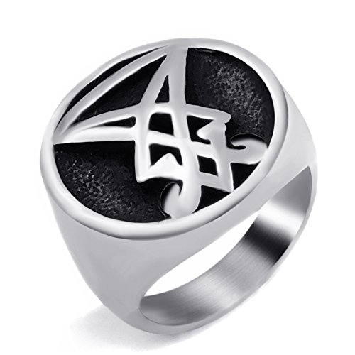ELFASIO Lucifer Ring Sigil of Lucifer Seal of Satan Stainless Steel Rings for Men Jewelry Size 7-15