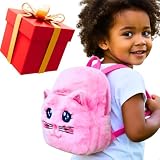 Mochila infantil pequena de pelúcia gato rosa fofa com glitter macia meninas 3 4 5 anos levar brinquedinhos acessórios mini livros creche presente aniversário natal dia das crianças (Gatinho Rosa)