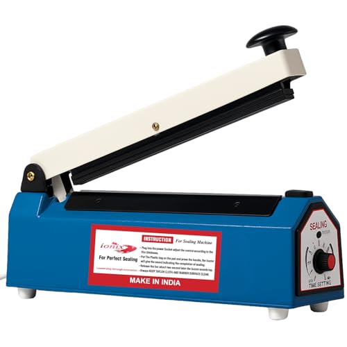 IONIX Sealing Machine for Food Packets | 1 Year Warranty, 8 Inch | Packet Sealer Machine, Packing Machine Sealing, Plastic Sealing Machine, Heavy metal Body From Full Customer Support (Blue - 200mm)