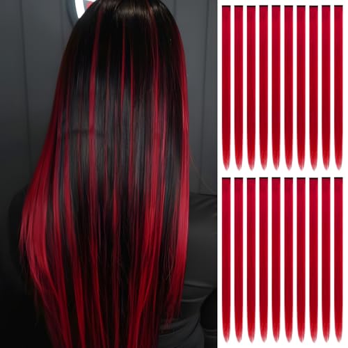 FAYDERS 20 PCS Red Hair Extensions Clip in - 22 Inch Colored Hair for Women - Perfect for Parties Cosplay Halloween