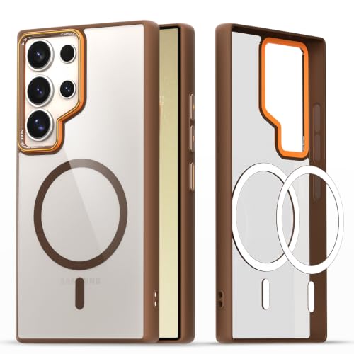 Image of Pikkme Back Cover for Samsung Galaxy S24 Ultra 5G | Shockproof | Mag-Safe Compatible | Hard Transparent Back | Premium Raised Camera Protection | Bumper Case (Brown Mag-Safe)