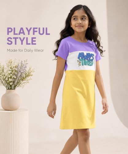 Image of KYDA KIDS 100% Pure Cotton Printed Round Neck Regular fit Half Sleeve Multicolor Long Top for Girls - (Pack of 1)