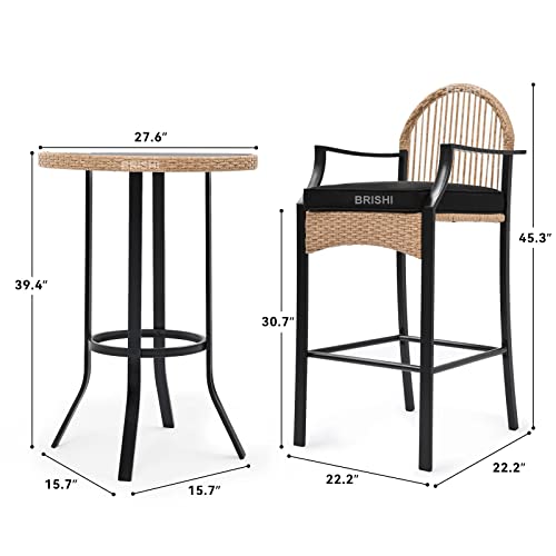 Image of BRISHI Outdoor Bar Set Garden Patio Bar Set 1 +2 2 -Chairs and 1- Table Set Balcony Bar Table with Stool Set (Dark Cream)