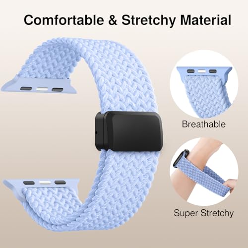 Image of Braided Stretchy Band Compatible with Apple Watch Bands 38mm 40mm 41mm 42mm 44mm 45mm 46mm 49mm Women Men, Soft Nylon Solo Loop Magnetic Sport Strap for iWatch Series 11 10 9 8 7 6 5 4 3 2 1 SE Ultra