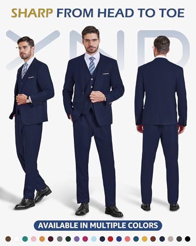 YND Men's Slim Fit 3 Piece Suit, One Button Solid Jacket Vest Pants Set with Tie2